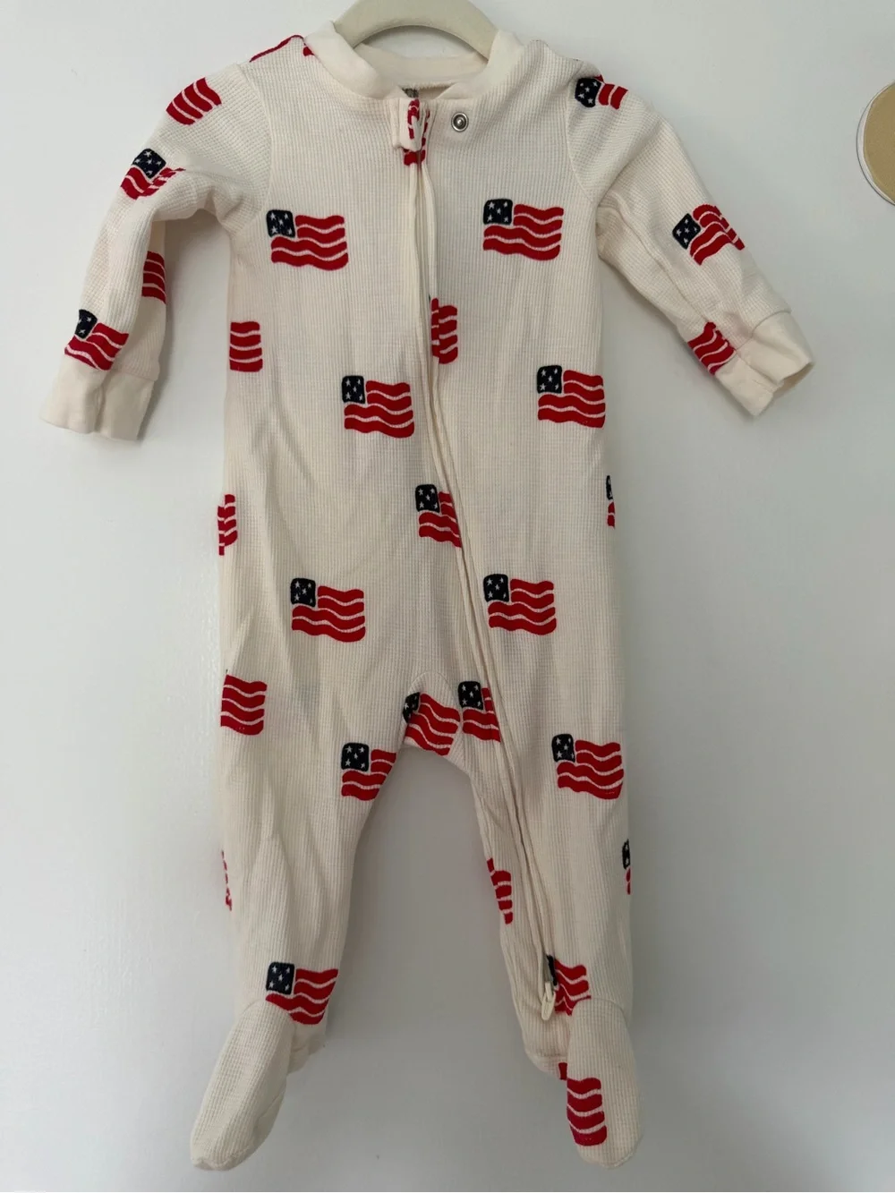 Carters Cream Baby One-Piece Footed Pajamas with Red Flag Print size 9m